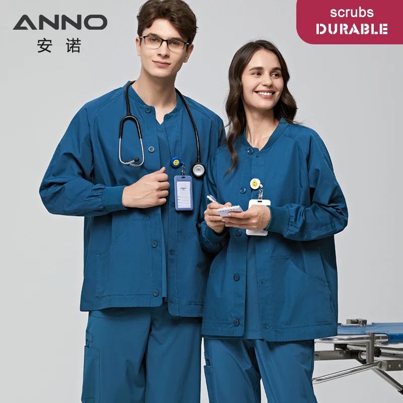 Long Sleeves Scrubs Jacket Pretty Outfit Nurse Out Coat Doctor Shirt Hospital Nursing Staff Uniforms Autumn Winter Work Wear 20SS050-HuLan
