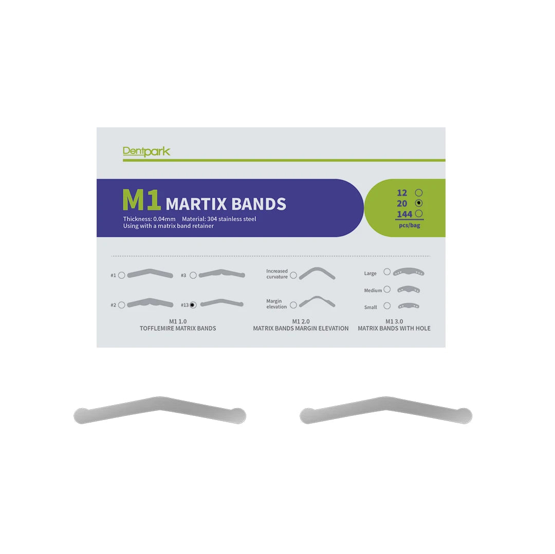 20pcs Dentpark Dental Matrix Bands M1 Tofflemire Margin Elevation Large Increased Curvature Sectional Contoured Matrices Dentist Size13