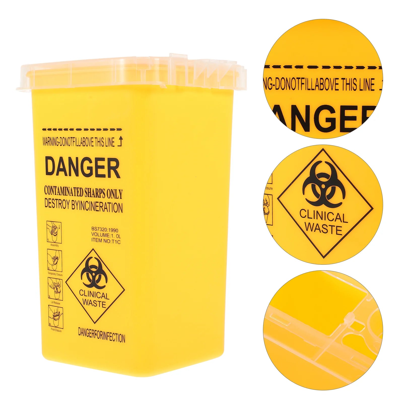 Yellow Sharps Container 10 Inch Medical Waste Bucket Compact Design Multipurpose Storage Health Care Syringe Disposal Box Needle
