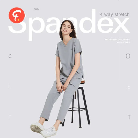 Scrub Set 4 Way Stretch Nursing Uniform Anti-Static Wrinkle Free Women Hospital Nurse Clothes Uniforms 94% polyester 6% Spandex