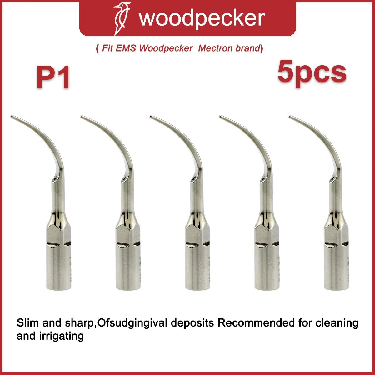 P1 Woodpecker Scaler Tips Dental Ultrasonic Scaler Tips For Periodontics Scaling Fit EMS Mectron Scaler Handpieces Scaler Tips P1-5PCS