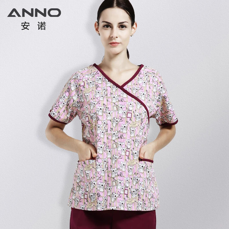 ANNO Women Hospital Nurse Uniform with Adjust Waist Body Scrubs Tops Pretty Clinic Paramedic Clothing Cosmetologist Coveralls