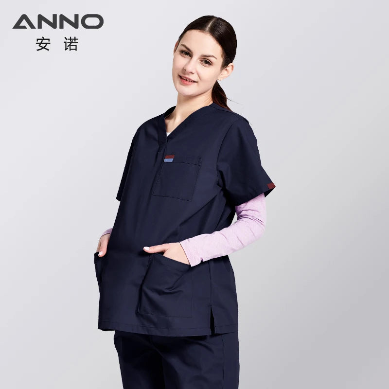 ANNO Maternity Work wear Loose Pregnant Woman Nurse Uniforms Hospital Clothing Female Adjustable Waist Scrubs Set A10-Set