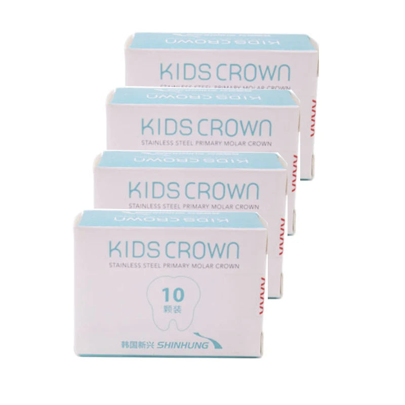 SHINHUNG Dental Crown Kids Primary Molar Refill Stainless Steel for Lower Left/Right 1st/2nd Crowns Molar Teeth 10Pcs/Box