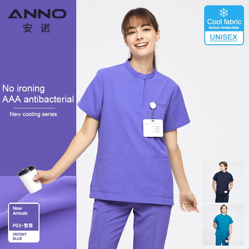 ANNO Cool Fabric Medical Scrubs Set Summer Nurse Uniform Hospital Sanitary Doctor Suit Antibacteria Antistatic Wrinkle Free