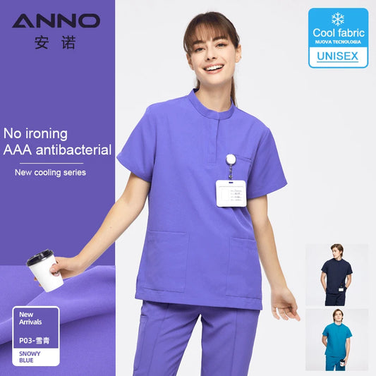 ANNO Cool Fabric Medical Scrubs Set Summer Nurse Uniform Hospital Sanitary Doctor Suit Antibacteria Antistatic Wrinkle Free