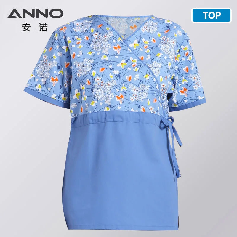 ANNO Women Hospital Nurse Uniform with Adjust Waist Body Scrubs Tops Pretty Clinic Paramedic Clothing Cosmetologist Coveralls 51-Blue-Tops