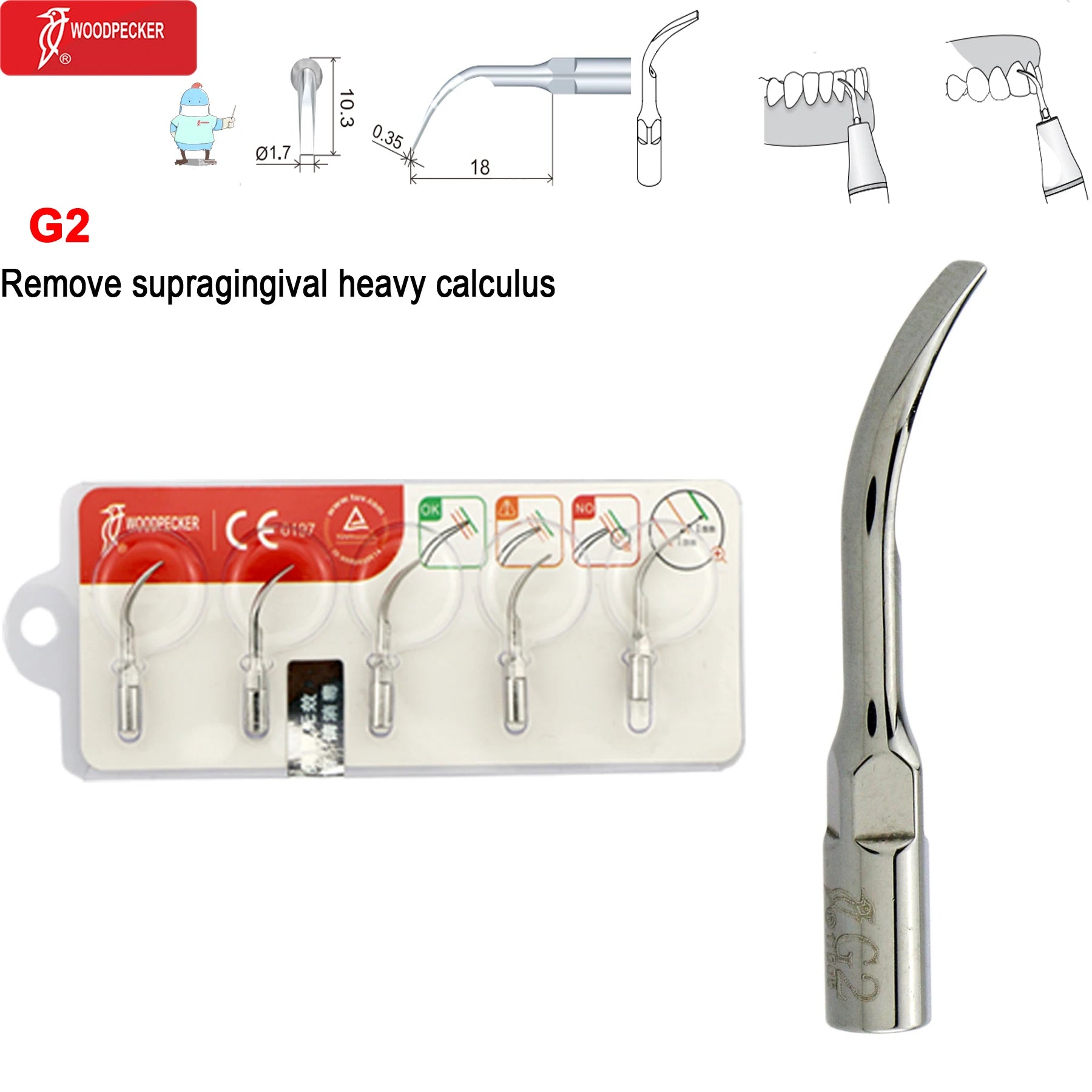 Original Woodpecker DTE Dental Scaler Tips Ultrasonic Scaling Tip G1-G8 GD1-GD8 For teeth cleaning Fit EMS NSK Satelec Acteon G2-5pc