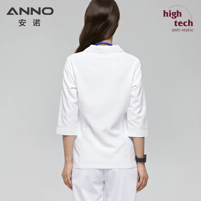 ANNO White Scrubs Set Antibacterial Anti-static with 1% Conductive Nursing Nurse Suit Hospital Dress Clothes Paramedic Uniforms