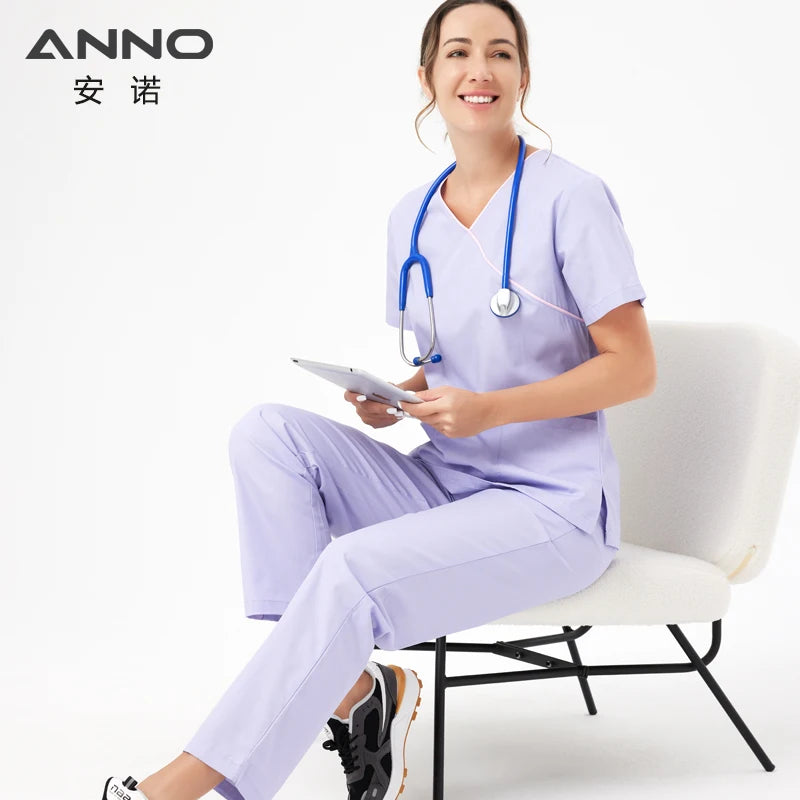 ANNO Adjustable Waist Nurse uniform Women Scrubs Set Nursing Form Dentistry Cloths Hospital Paramedic Clothes