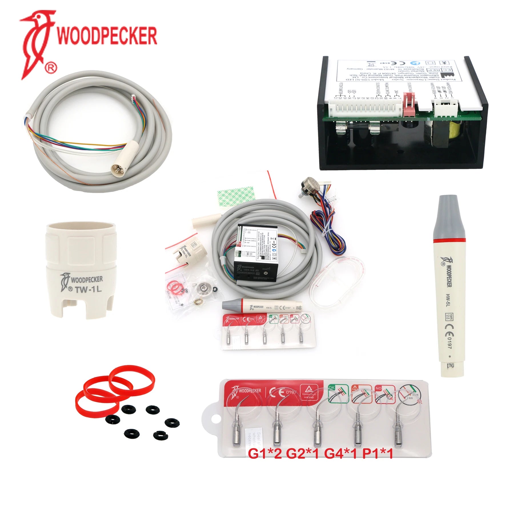 Woodpecker Ultrasonic Scaler Dental Scaler Build In UDS N2 LED Kit With HW-5L Detachable Handpiece Cable Dentistry Unit Fit EMS