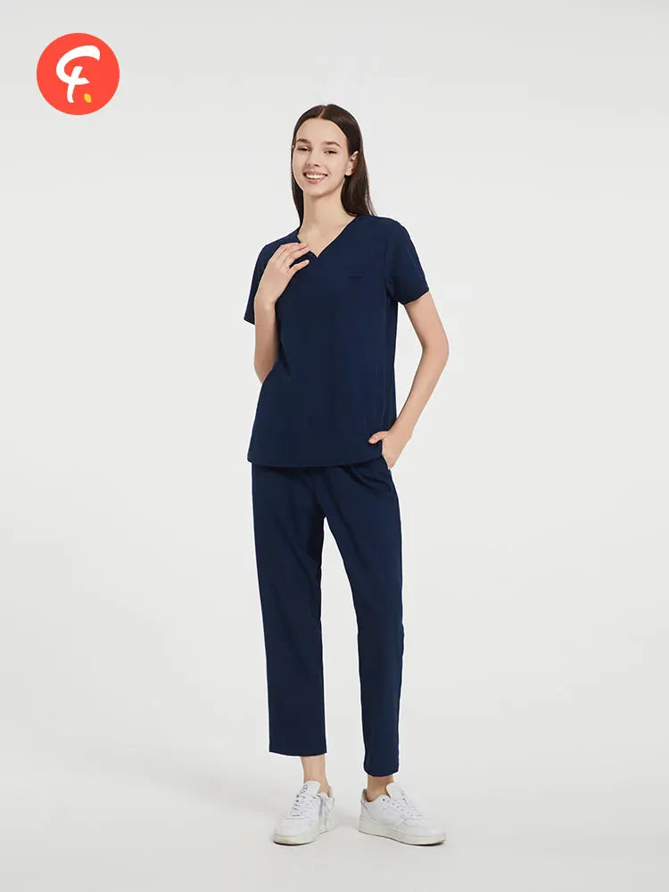 Scrub Set 4 Way Stretch Nursing Uniform Anti-Static Wrinkle Free Women Hospital Nurse Clothes Uniforms 94% polyester 6% Spandex FAS06-Set