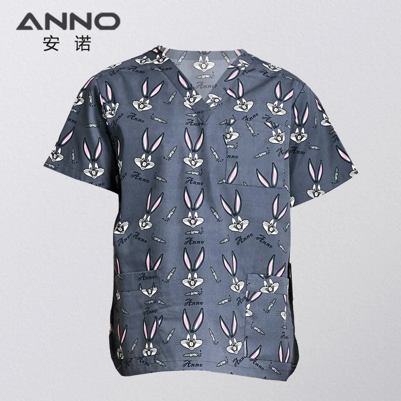 ANNO Hospital Staff Scrubs Top Medical Sanitary Nursing Uniform Dental Clinic Print Beauty Caregiver Coveralls B34