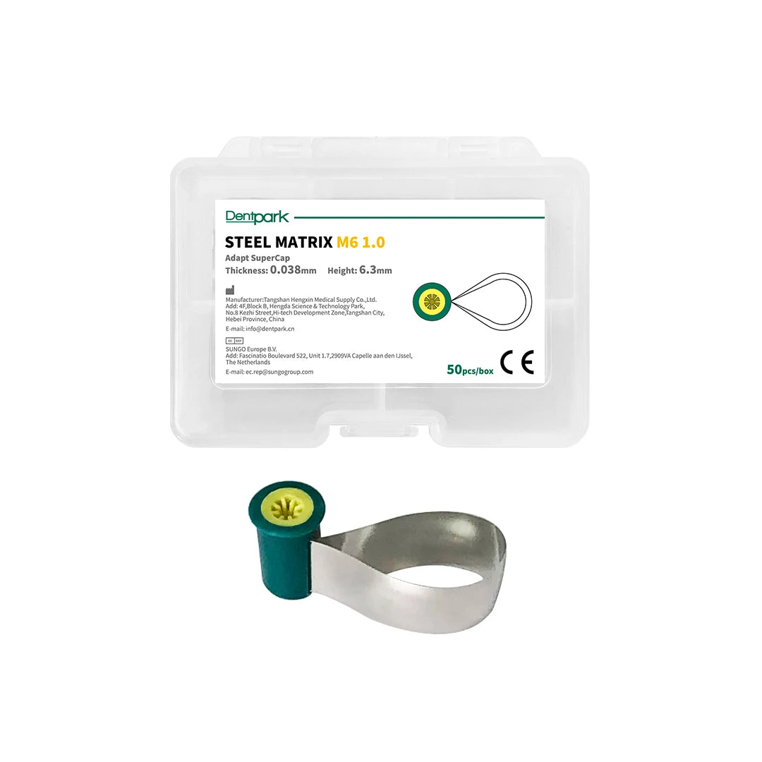 Dentpark Dental Stainless-Steel Matrix Bands M6, Double-Side Contoured, Anatomically Shaped, Knob Type, Dentistry Tool, 50Pcs