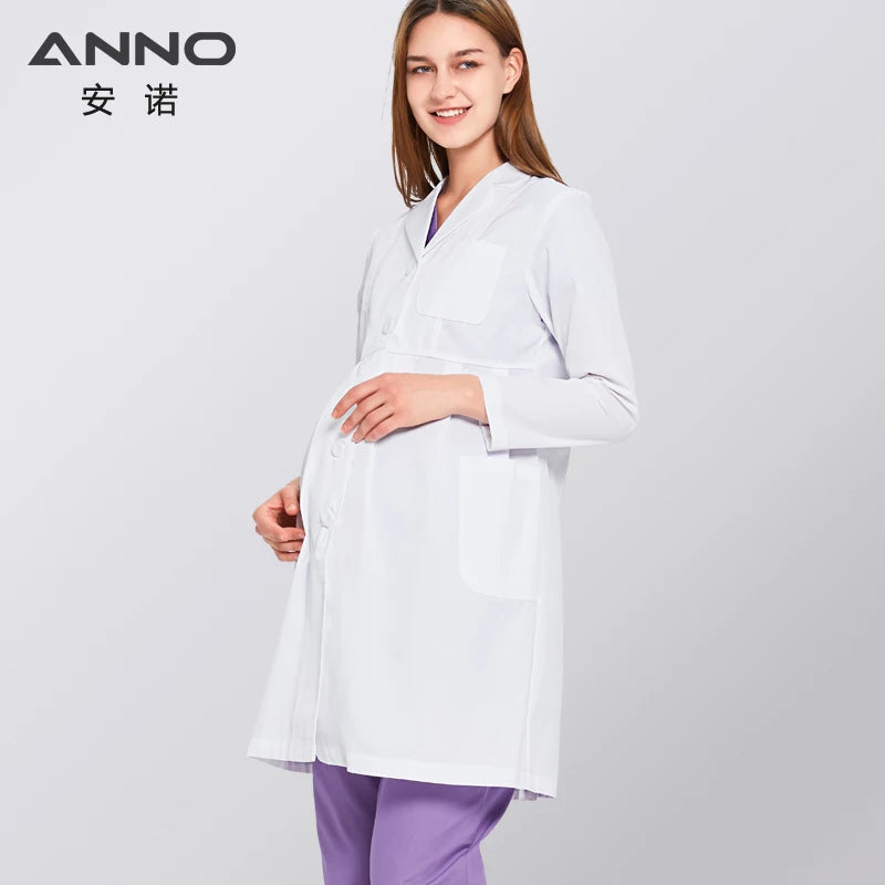 ANNO White Lab Coat Pregnancy Doctor Uniform Maternity Outfit Outwear Pregnant Medical Clothing Clinic Overall Pharmacy Gown