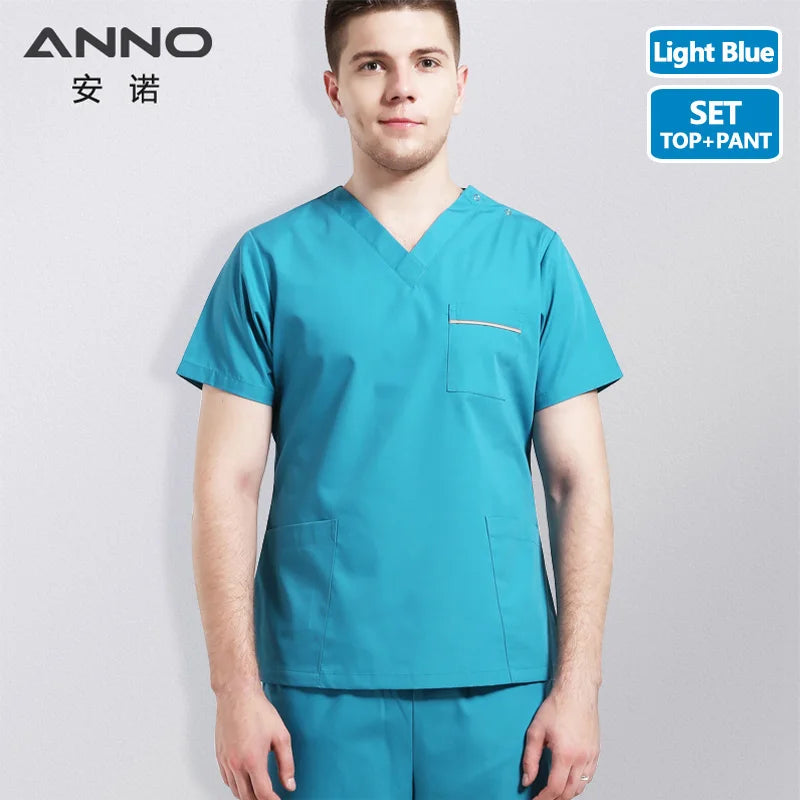 ANNO Scrubs Set Work Wear Hospital Classic Form Foctor Woman Man Nursing Uniform Dental Clothing A03-Set