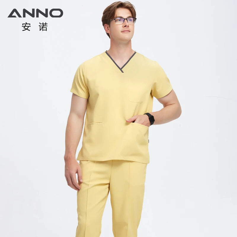 ANNO New Smooth and Fast Drying Medical Scrub Suit Anti-static Nurse Uniforms Doctor Men's and Women's Work Clothes Dental Cover