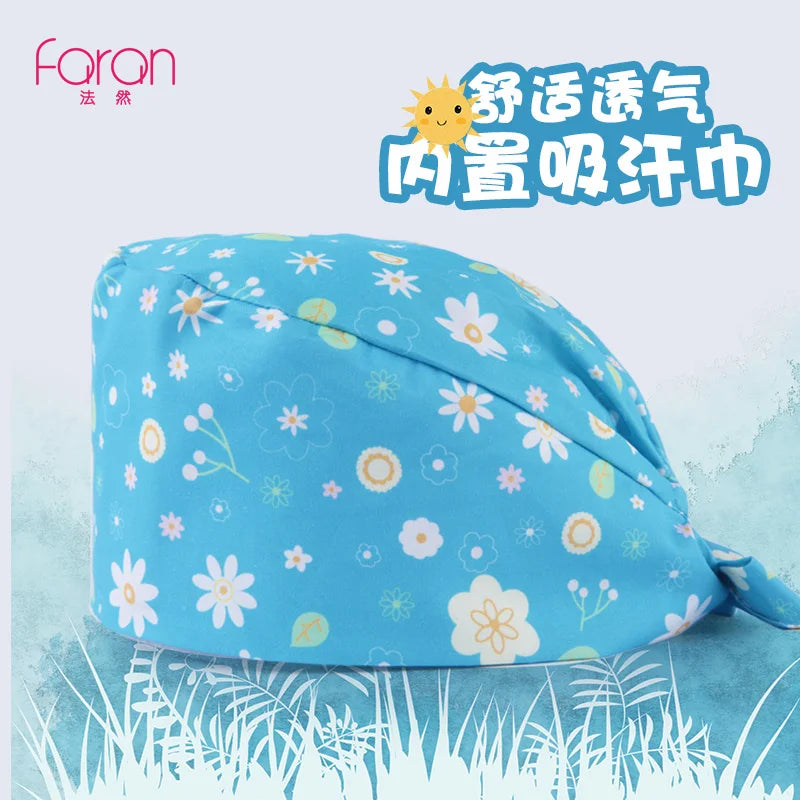 Faran Cotton Scrub Caps Women Men Dentist Hospital Doctor Work Surgical Hats Nursing Head Dress for Men Animal Carton Print FRH01-X052