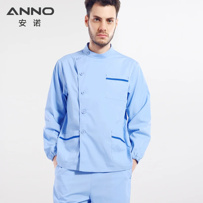 ANNO Standing Collar Paramedic Dental Coveralls Long Sleeves Medical Scrubs Set Nurse Tunic Hospital Nursing Staff Uniforms