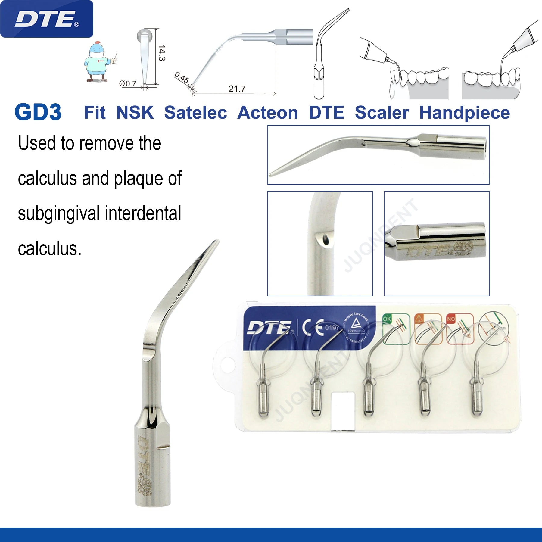 Original Woodpecker DTE Dental Scaler Tips Ultrasonic Scaling Tip G1-G8 GD1-GD8 For teeth cleaning Fit EMS NSK Satelec Acteon GD3-5pc