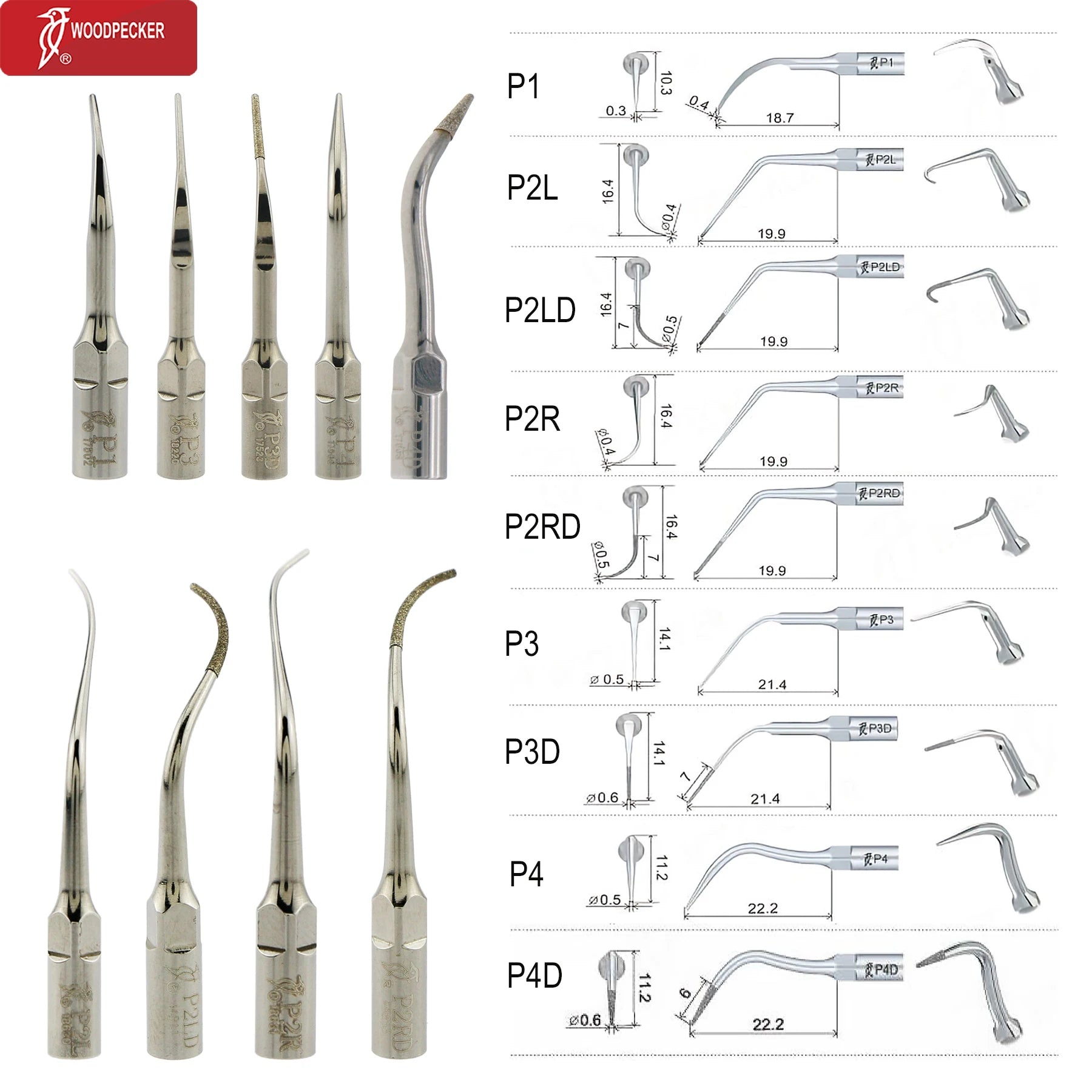 Original Woodpecker Dental Ultrasonic Scaler Tips Dentistry Ultrasound Tip P E G SB For Teeth Cleaning Dental Products Fit EMS