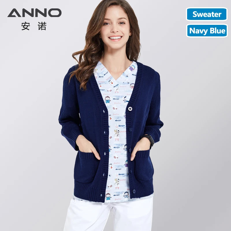ANNO Long Sleeves Cotton Sweater Winter Hospital Equipment Unisex Work Wear Clothing Keep Warm Shirt Nursing Accessories Lan-Sweaters