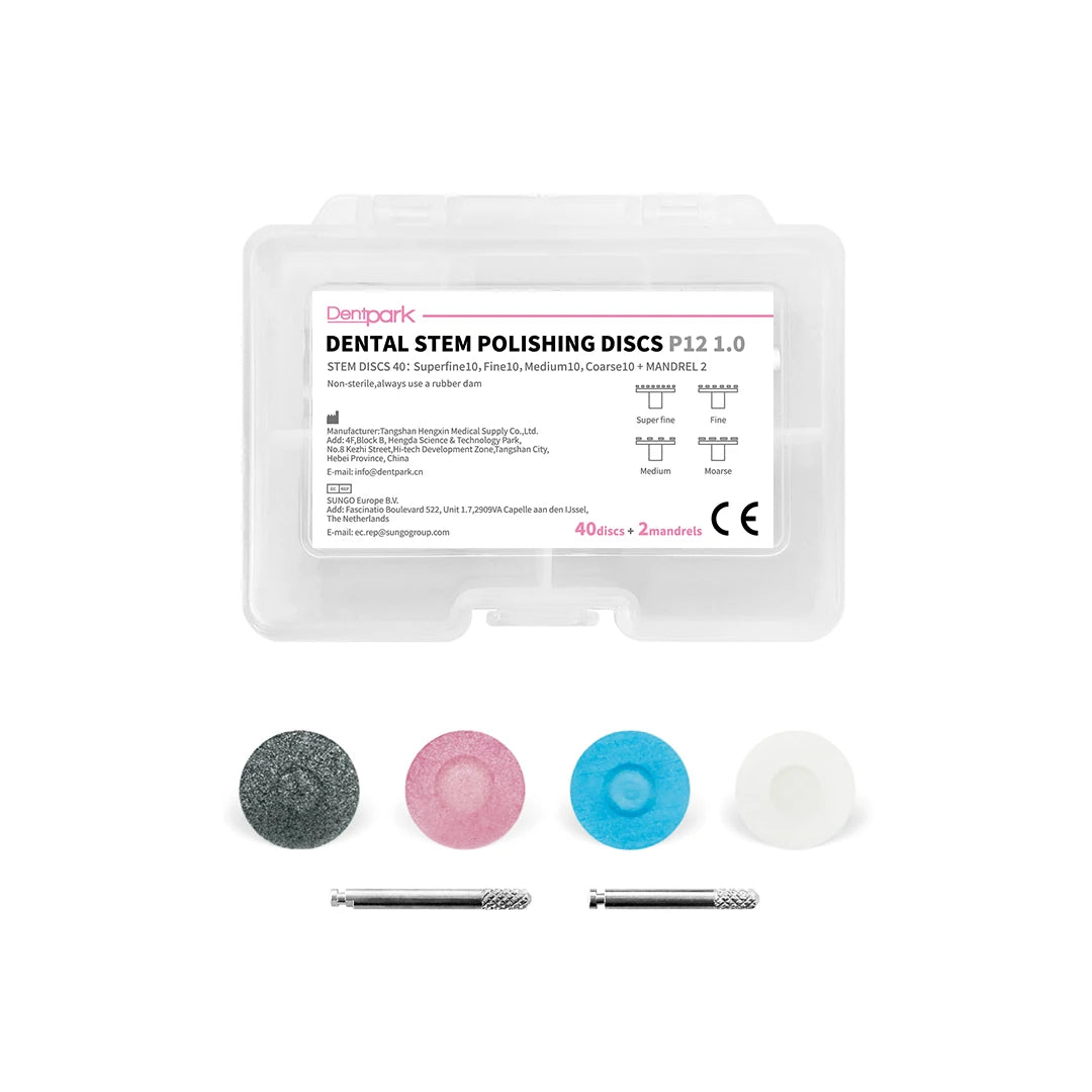 Dentpark 40/100pcs Dental Stem Finishing Polishing Discs kit P12 with Mandrel Double or single sided Sand Dentistry Material P12 1.0 12mm