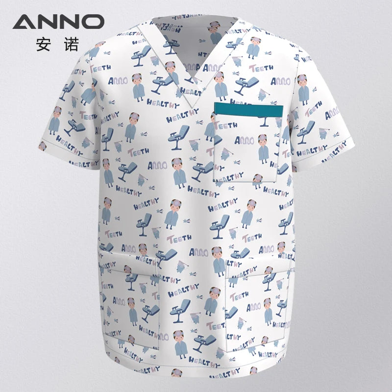 ANNO Hospital Staff Scrubs New Design Nursing Uniform Unisex Dental Clinic Supplies Nurse Work Uniforms Tops Pants Optional 20SS015-BaoHuYaC-Top