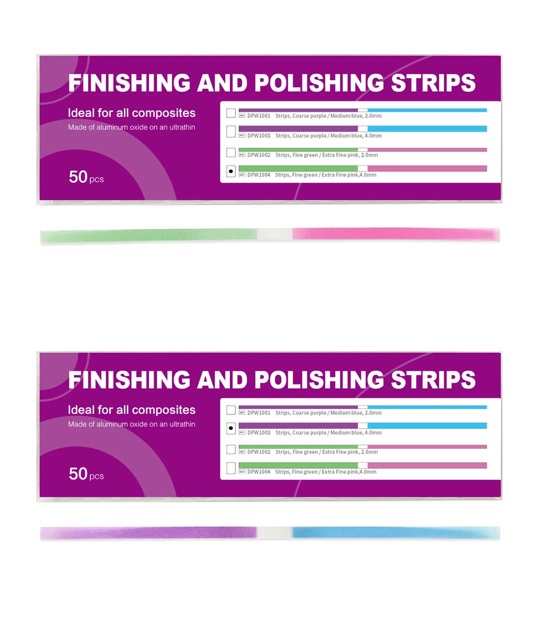 Dentpark 50pcs Dental finishing and Polishing Strips With Central Blank for composite and natural teeth NO grit stripping off