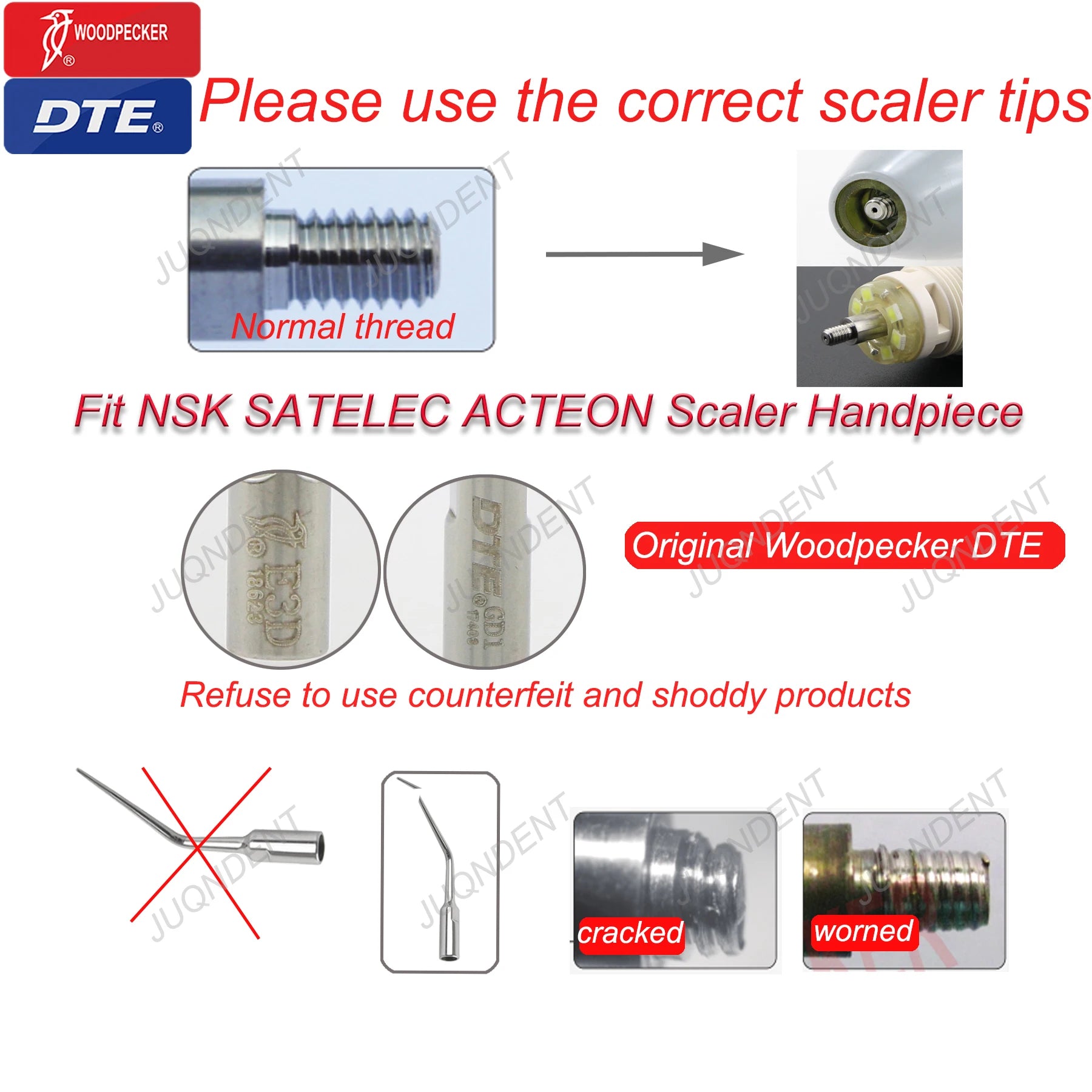 Woodpecker DTE Dental Ultrasonic Scaler Tips Dentistry Ultrasound Scaling Tip Fit EMS SATELEC NSK Dental Products