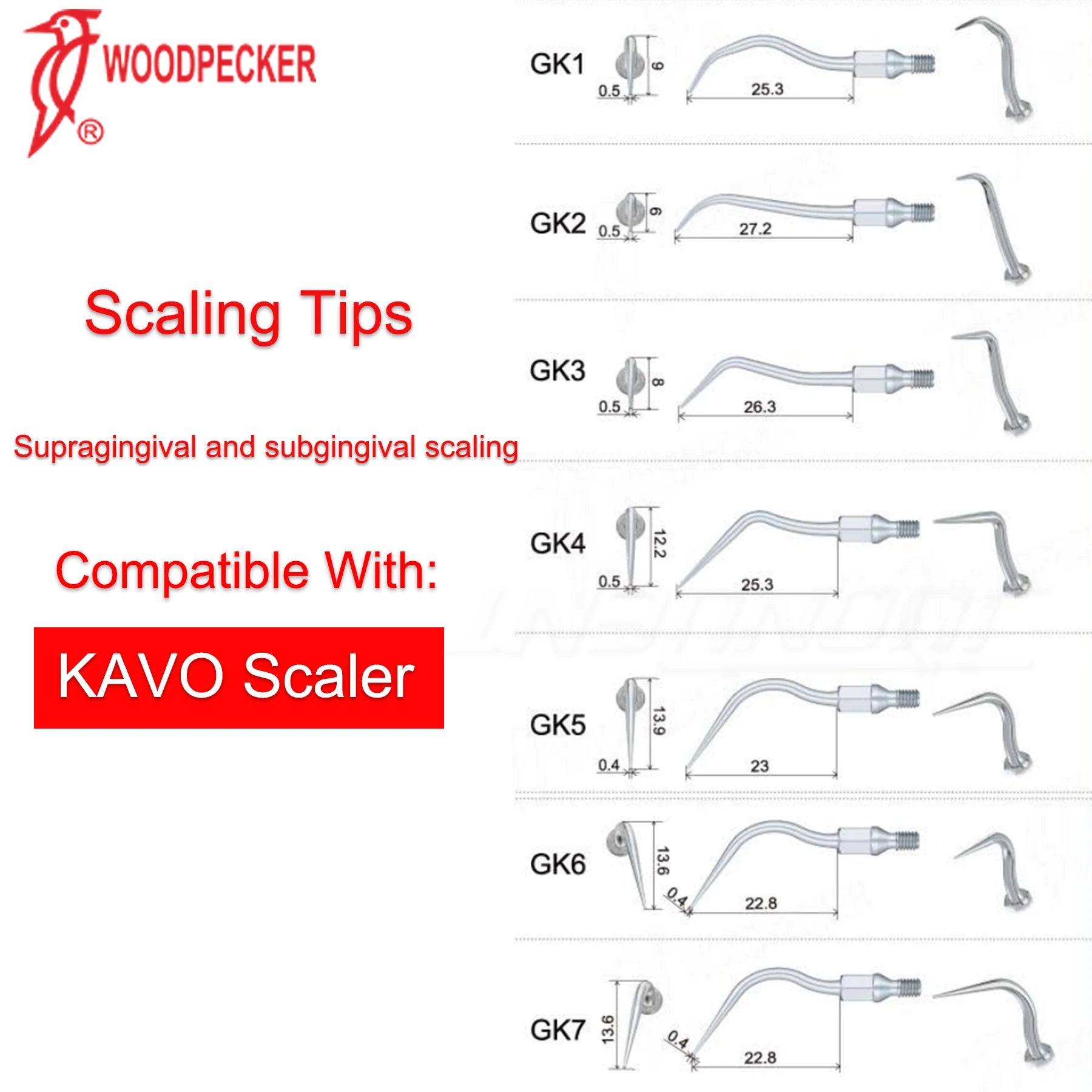 Woodpecker Dental Ultrasonic Scaler Tips Scaling Tip Fit KAVO SONICflex Dentistry Air Scaler Handpiece Dental Instrument GK1 GK2