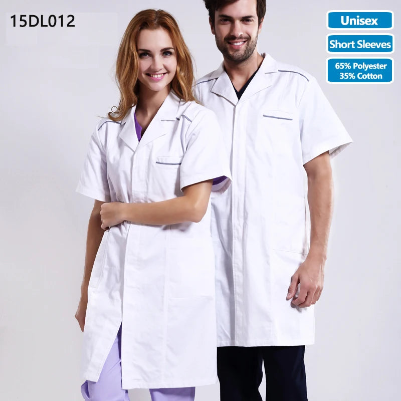 ANNO White Doctor Medical Coat Unisex Lab Uniforms Dentistry Clinic Overall Pharmacy Chemistry Gown 65%Polyester 35%Cotton 15DL012