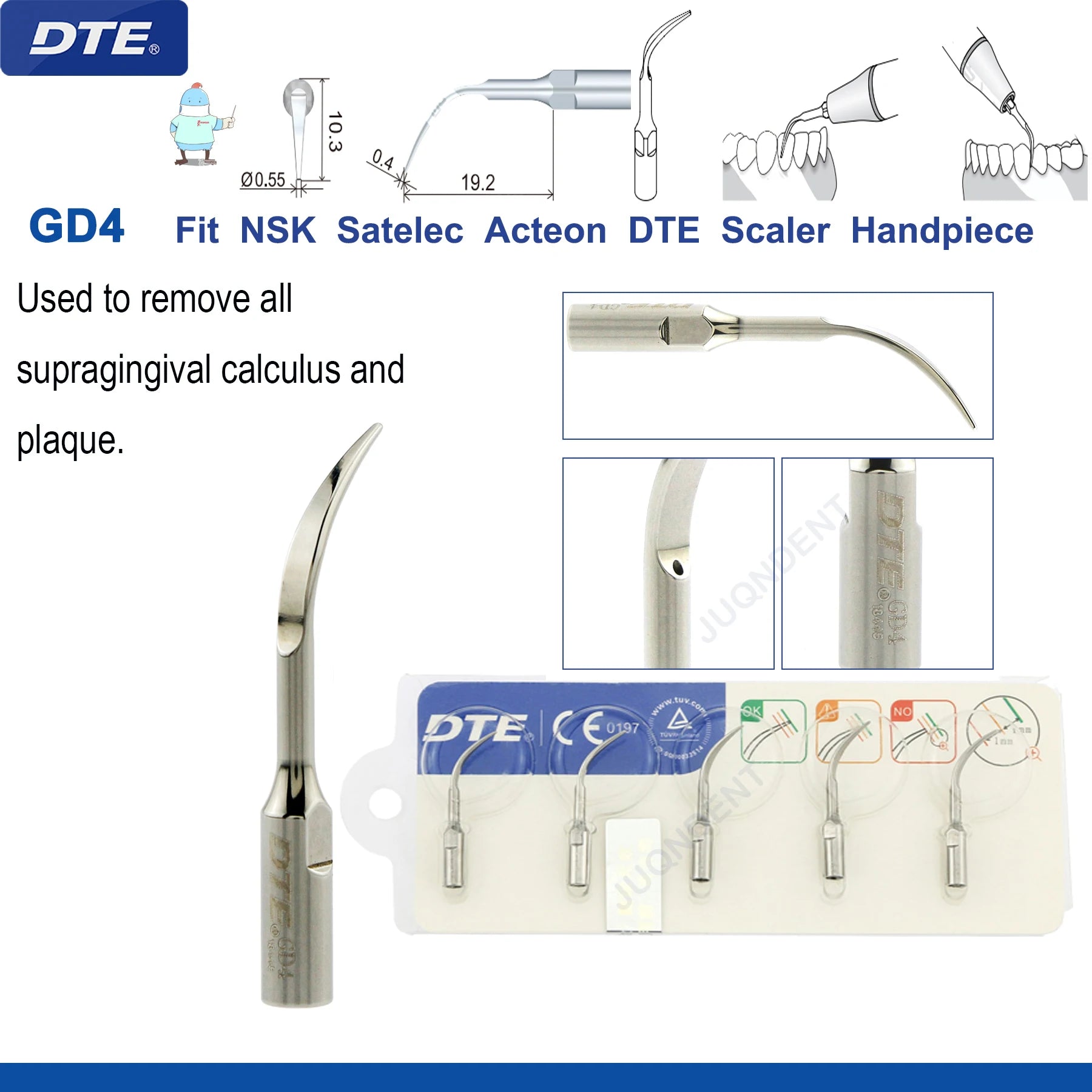 Original Woodpecker DTE Dental Scaler Tips Ultrasonic Scaling Tip G1-G8 GD1-GD8 For teeth cleaning Fit EMS NSK Satelec Acteon GD4-5pc
