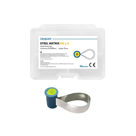 Dentpark Dental Stainless-Steel Matrix Bands M6, Double-Side Contoured, Anatomically Shaped, Knob Type, Dentistry Tool, 50Pcs T0.038mm H 5.0mm