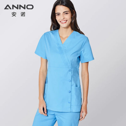 ANNO Nurse Suit Blue Medical Uniform Set With Spandex Stretchable Doctor Suit for Women Hospital Dental Cloths Surgical Dress