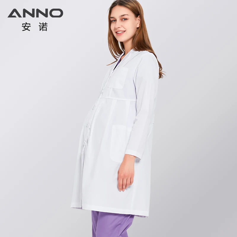 ANNO White Lab Coat Pregnancy Doctor Uniform Maternity Outfit Outwear Pregnant Medical Clothing Clinic Overall Pharmacy Gown