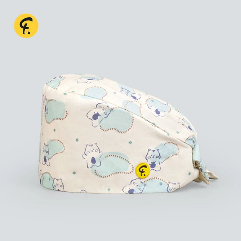 100% Cotton Medical Scrub Caps Women Men Dentist Hospital Doctor Work Surgical Hats Nursing Head Dress Carton Print FRH01-X135