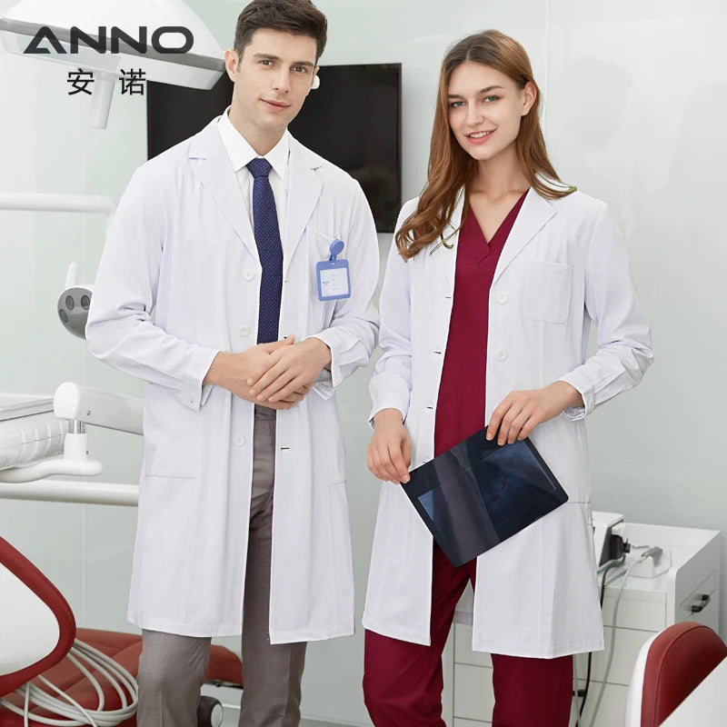 White Doctor Coats 99%Polyester 1%Conductive wire Antibacterial Anti-static Lab Uniforms Hospital Pharmacy Chemistry Gown