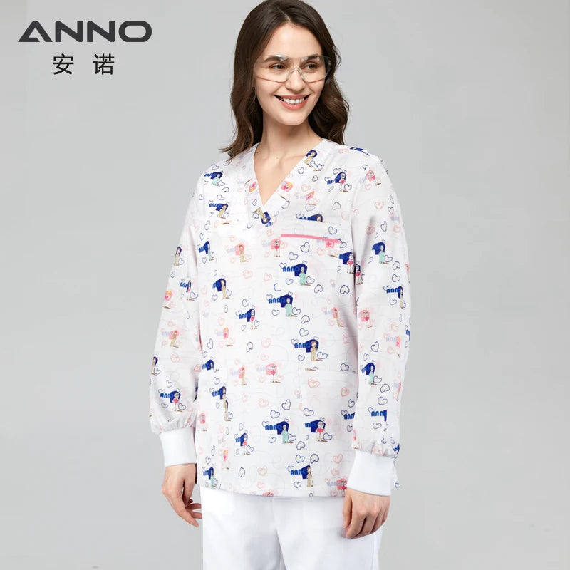 ANNO Hospital Medical Scrubs Set Nursing Uniform for Uisex Dental Clinic Nurse Scrubs SPA Uniforms with Short or Long Sleeves