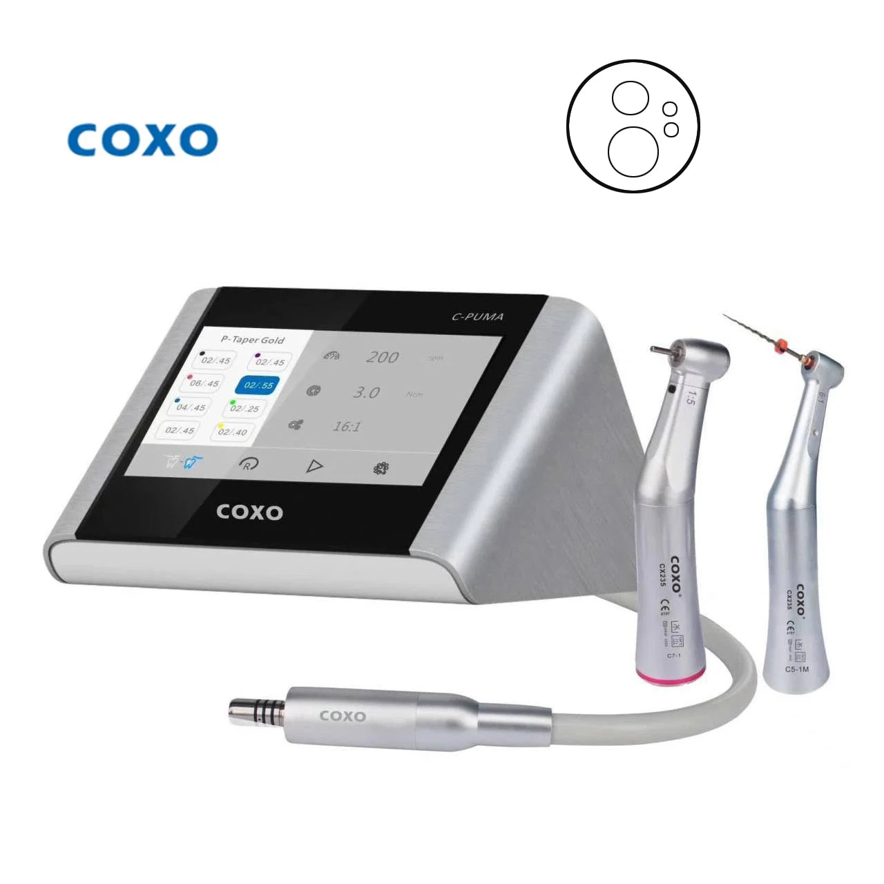 COXO Dental Motor C-Puma Master Electric Motor With 1:5 & 6:1 Contra Angle Full Touch Micromotor Dentistry Tool Full set- 4 hole