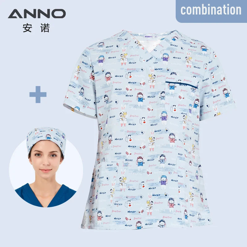 ANNO Hospital Medical Scrubs Set Nursing Uniform for Uisex Dental Clinic Nurse Scrubs SPA Uniforms with Short or Long Sleeves XiaoTuYiSheng