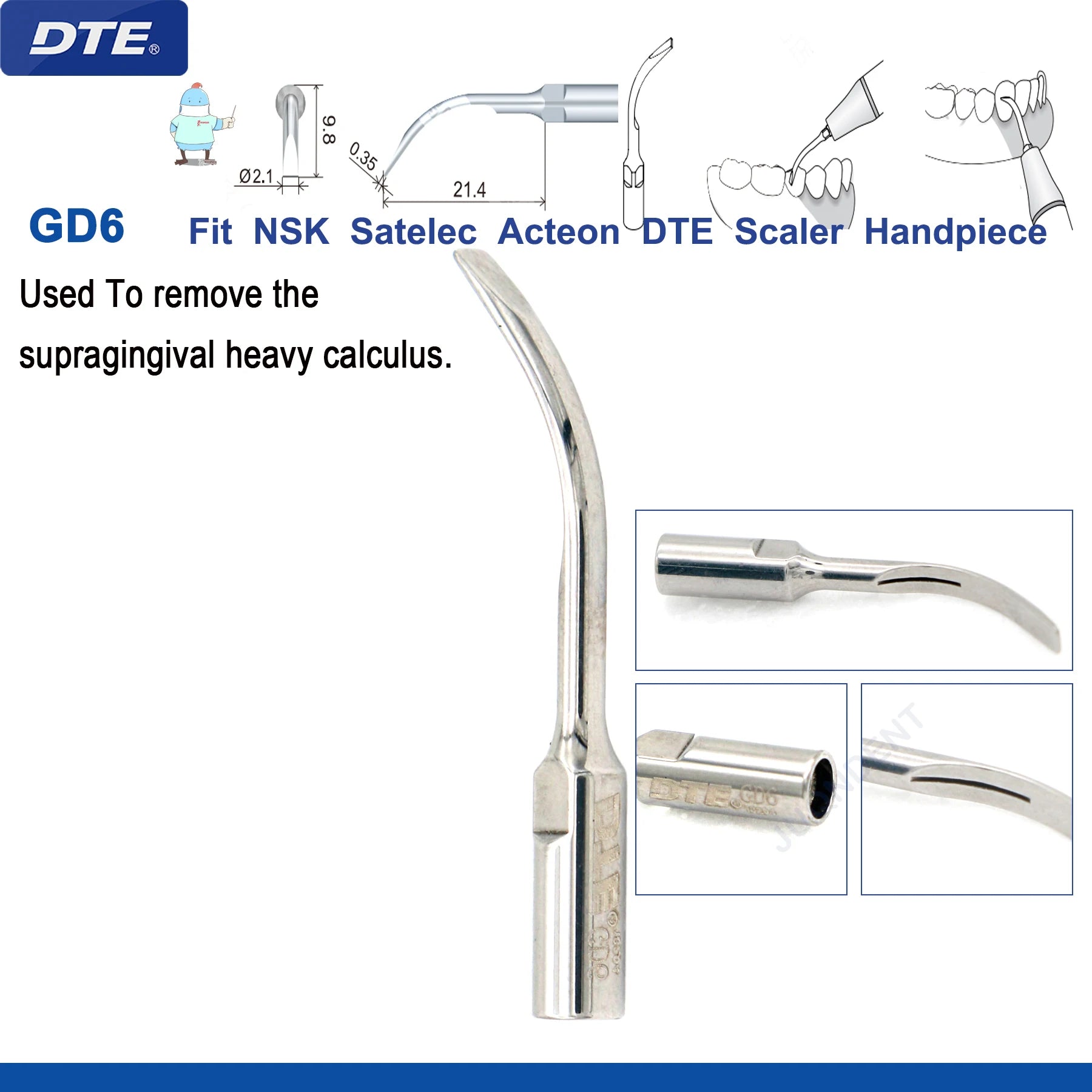 Original Woodpecker DTE Dental Scaler Tips Ultrasonic Scaling Tip G1-G8 GD1-GD8 For teeth cleaning Fit EMS NSK Satelec Acteon GD6-1pc