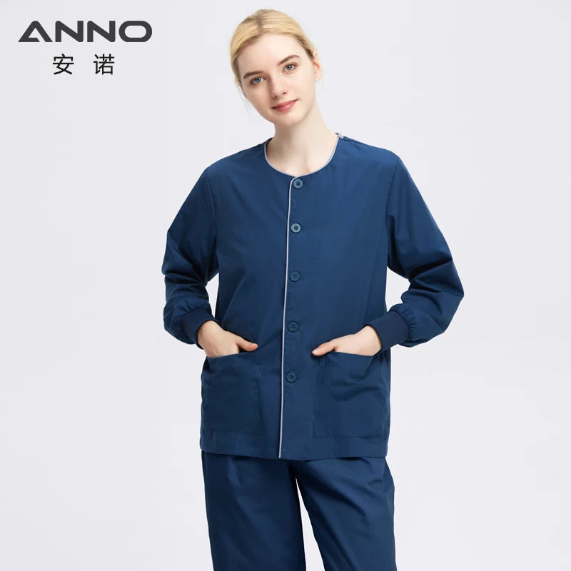 Long Sleeves Scrubs Jackets Pretty Outfit Soft Nurse Out Coat Doctor Hospital Nursing Staff Uniforms Autumn Winter Work Wear