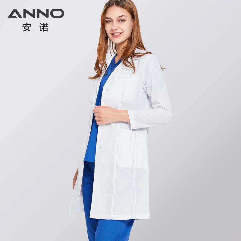 White Doctor Coats 99%Polyester 1%Conductive wire Antibacterial Anti-static Lab Uniforms Hospital Pharmacy Chemistry Gown