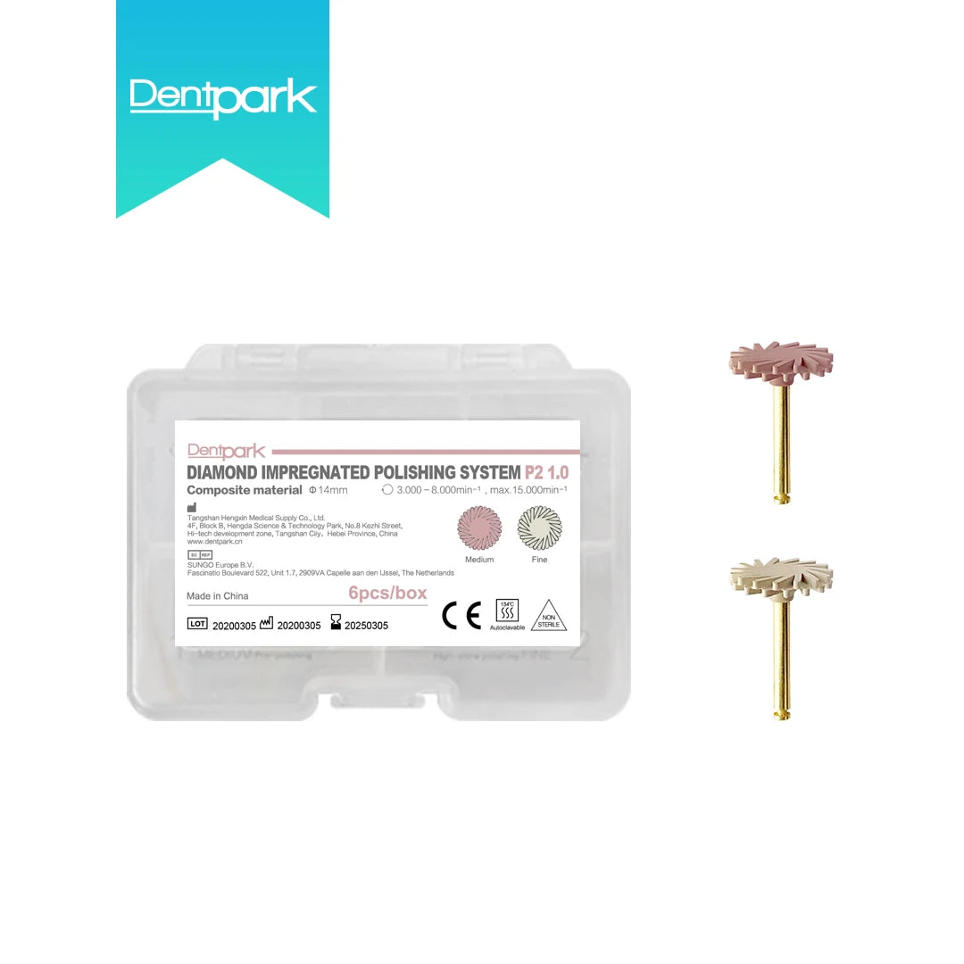 Dentpark 6pcs Dental polishers 2-step diamond impregnated Polishing Wheel kit high shine on all composite materials mixed 6 wheels