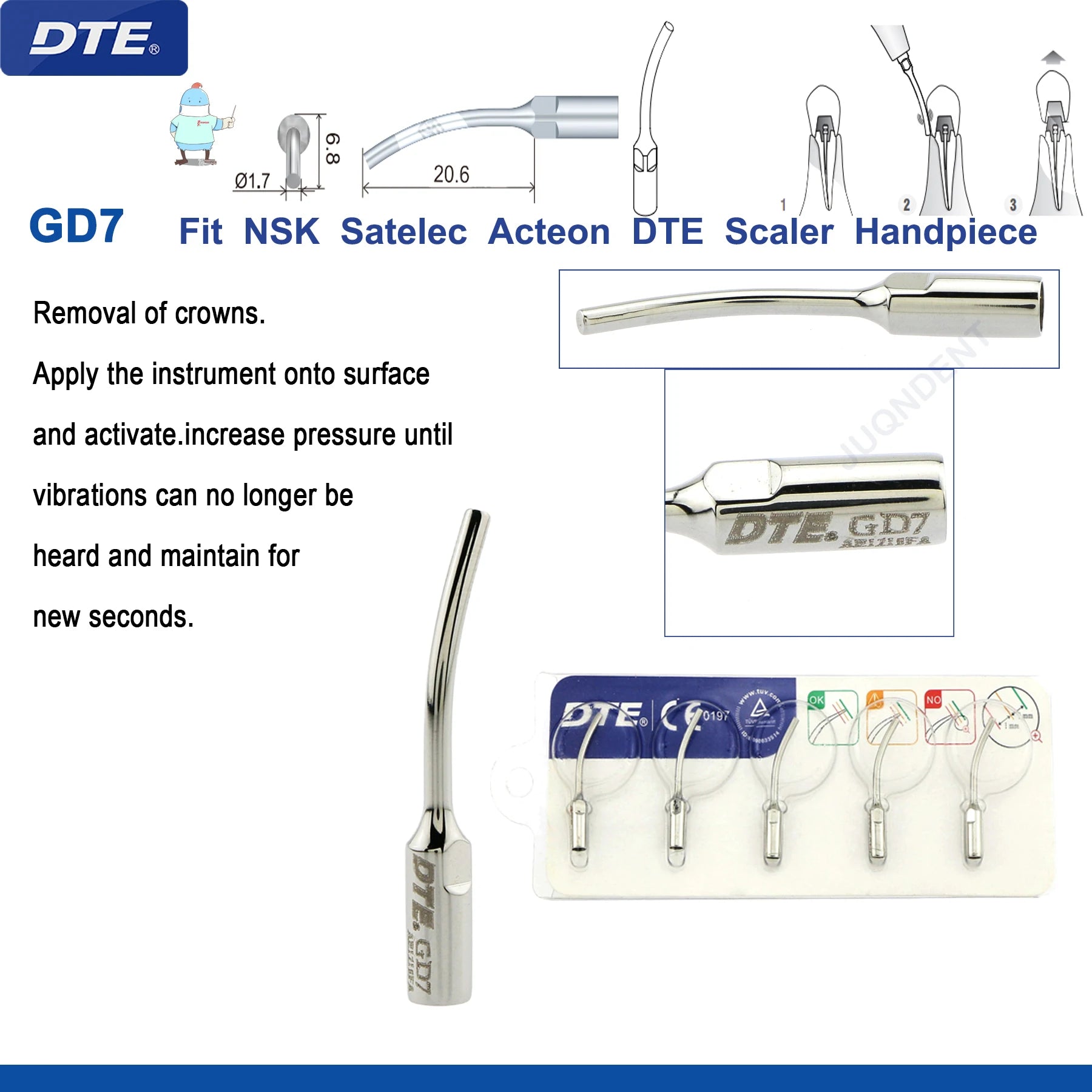 Original Woodpecker DTE Dental Scaler Tips Ultrasonic Scaling Tip G1-G8 GD1-GD8 For teeth cleaning Fit EMS NSK Satelec Acteon GD7-5pc