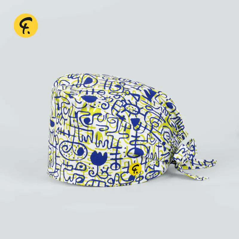 100% Cotton Scrub Caps Wth Sweatband Unisex Dentist Hospital Doctor Work Surgical Hats Man Women Carton Print Nursing Head Dress FRH01-X148