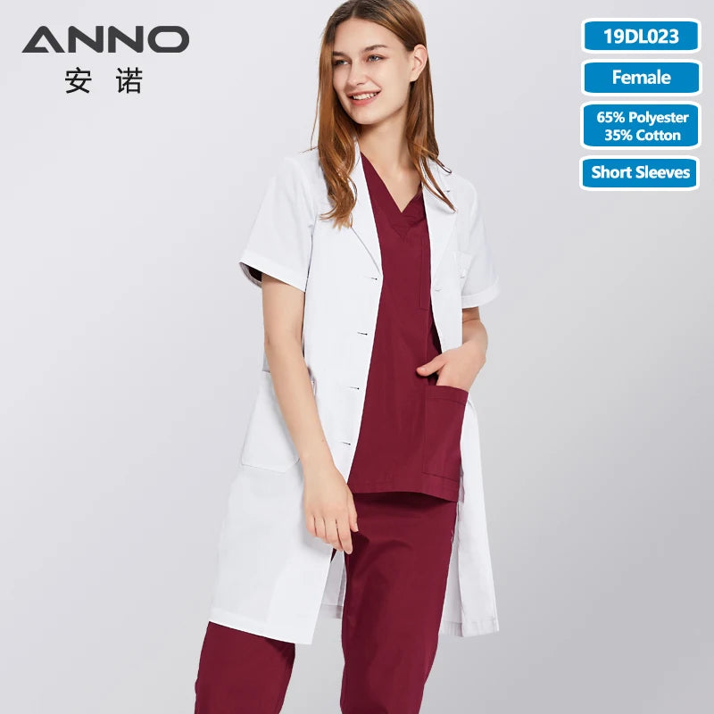 ANNO White Doctor Medical Coat Unisex Lab Uniforms Dentistry Clinic Overall Pharmacy Chemistry Medico Gown 19DL023-Female