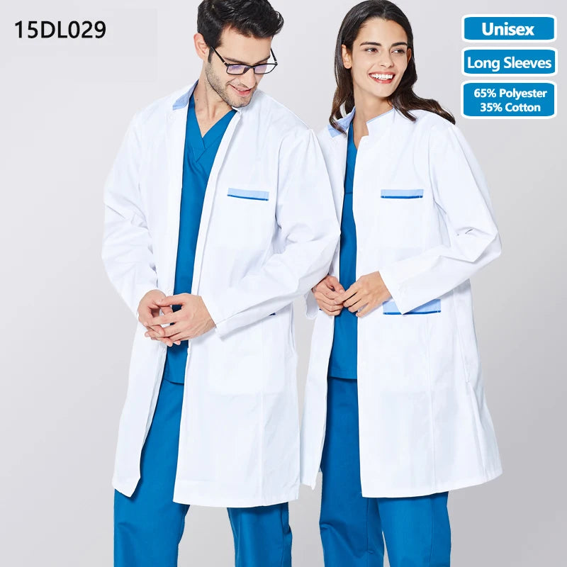 ANNO White Doctor Medical Coat Unisex Lab Uniforms Dentistry Clinic Overall Pharmacy Chemistry Gown 65%Polyester 35%Cotton 15DL029