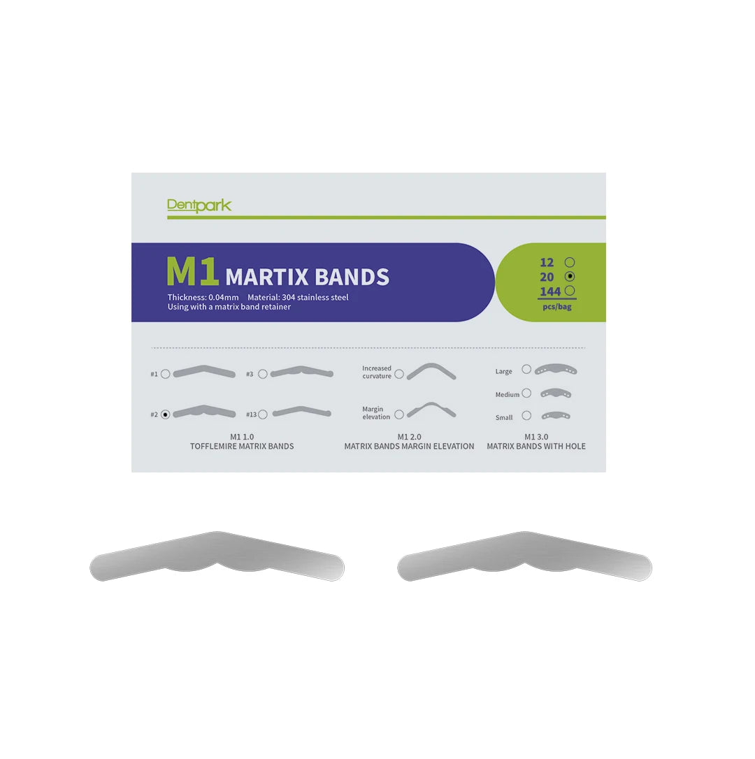 20pcs Dentpark Dental Matrix Bands M1 Tofflemire Margin Elevation Large Increased Curvature Sectional Contoured Matrices Dentist Size2